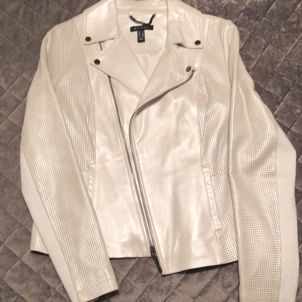 Halston cream color leather jacket with slight shimmer  size 2